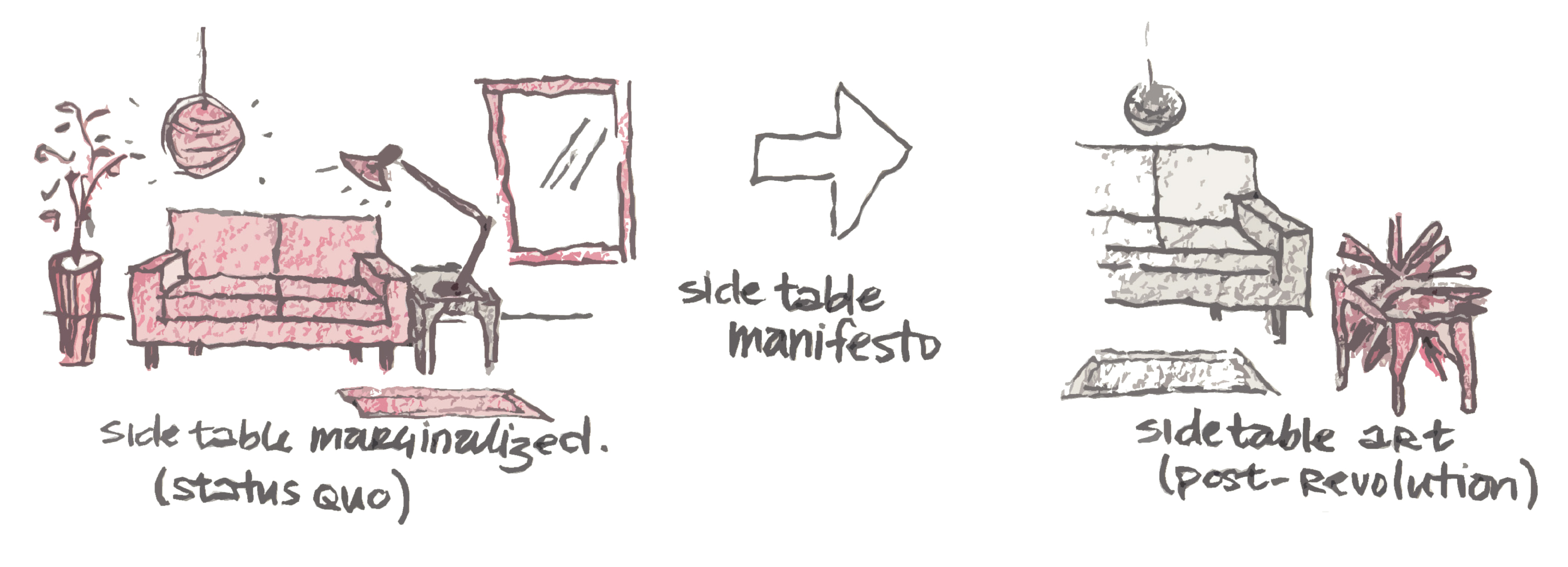 Stealth Whimsy Design Process: Concept Sketch of the Side Table Manifesto