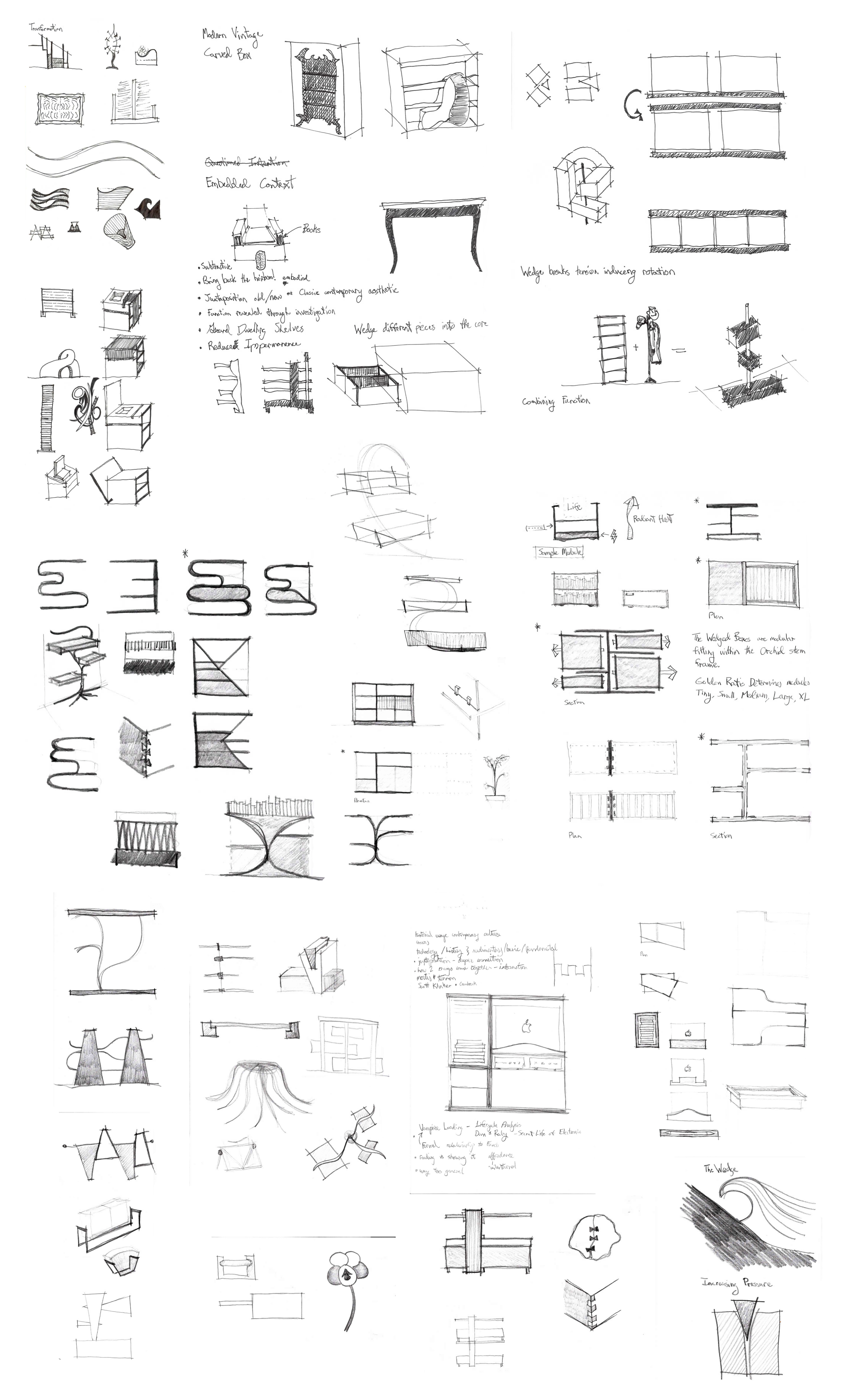 Wedged Walnut, Design Furniture Process: Early Sketch Brainstorming