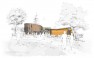 Wellsprings Friends School Architectural Sketch Renderings: View of the Main Building from Across the Recess Yard