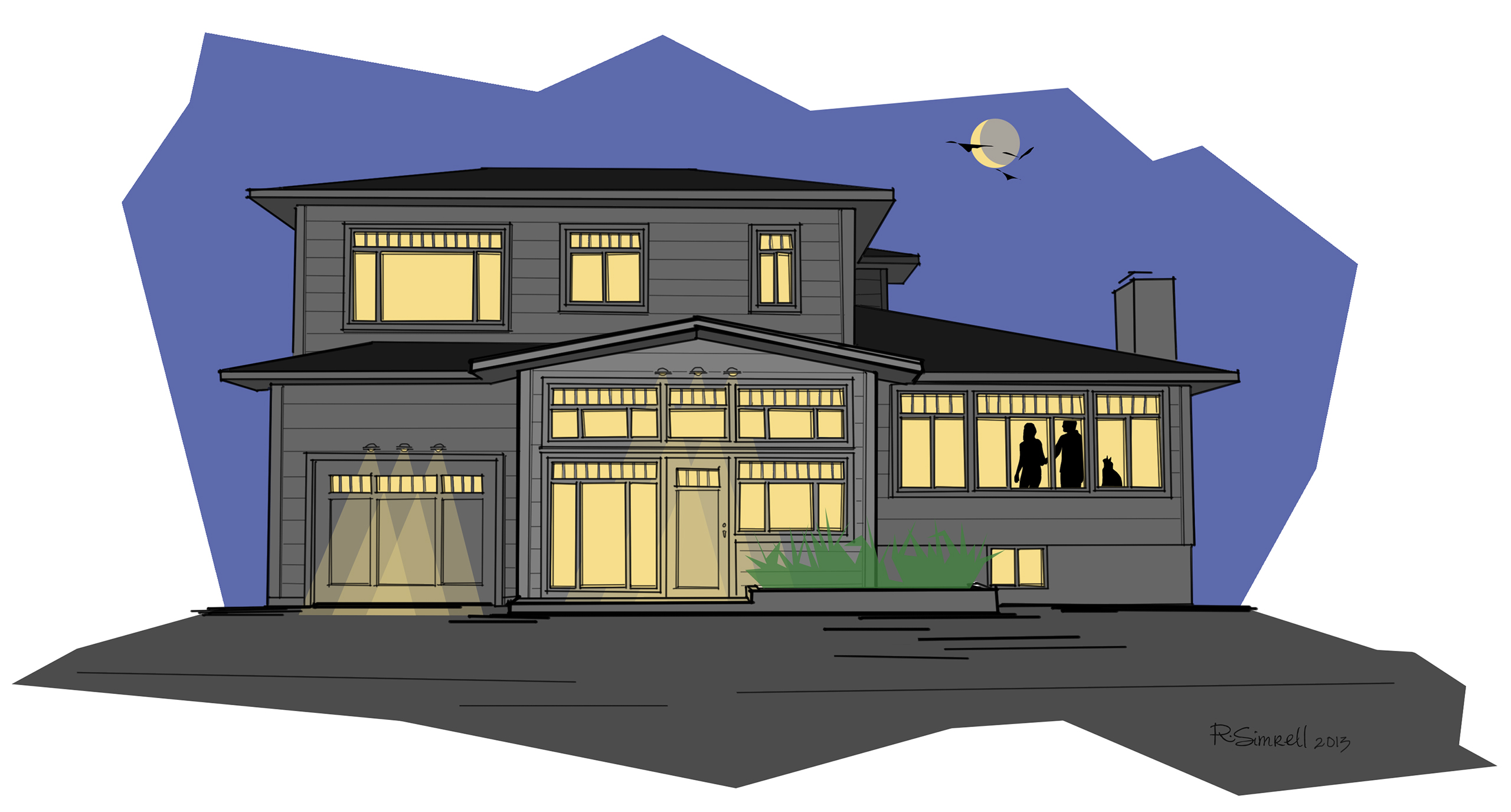 92nd Street Remodel & Addition: Early Design Sketches - Night View