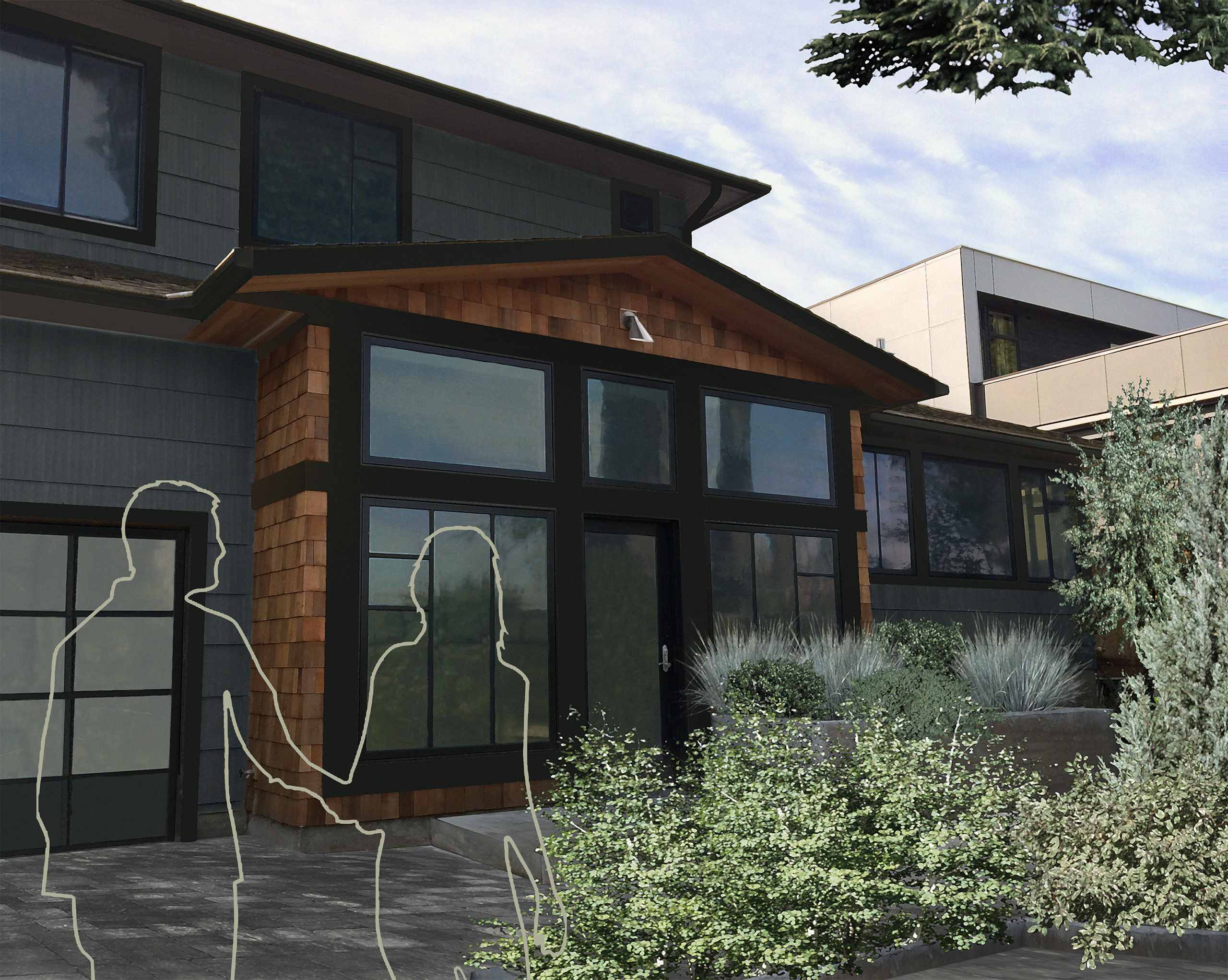 92nd Street Remodel & Addition: Early Design Sketches - New Entry Addition: Rendered